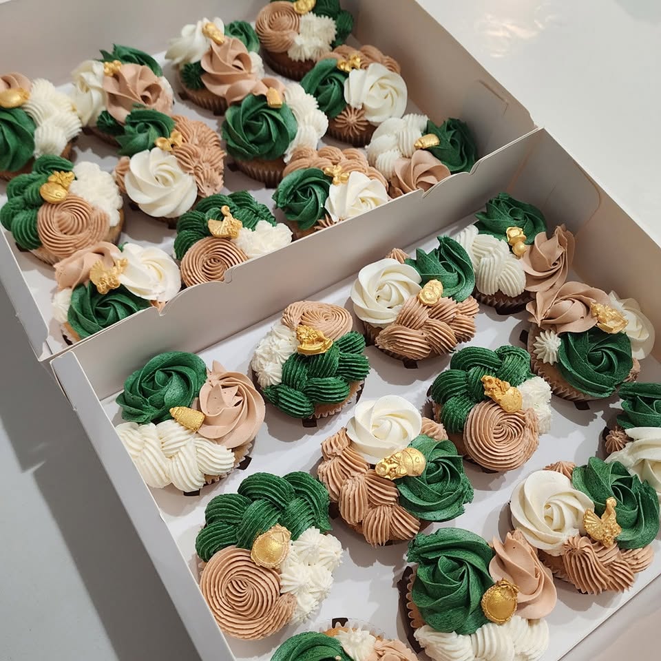 Freshly decorated cupcakes
