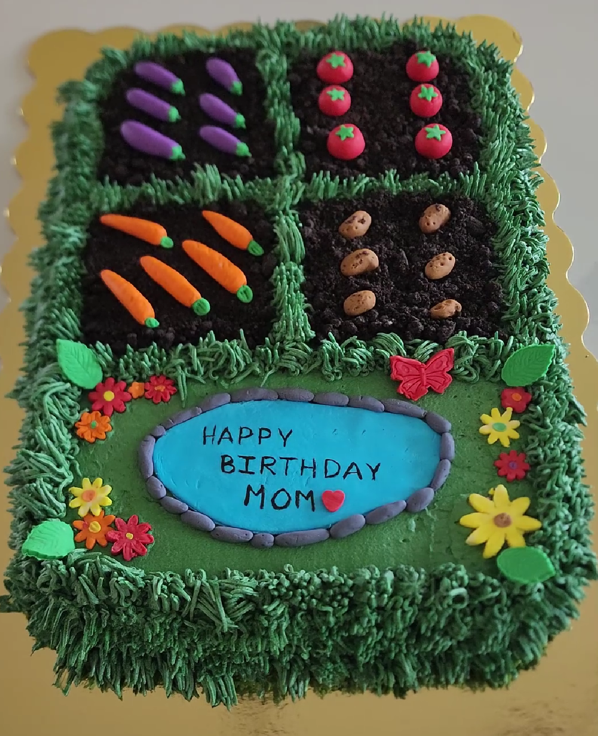 Vegetable garden themed birthday cake